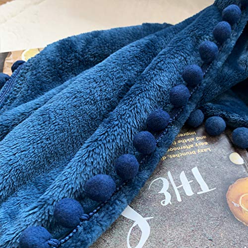 LOMAO Flannel Blanket with Pompom Fringe Lightweight Cozy Bed Blanket Soft Throw Blanket fit Couch Sofa Suitable for All Season (51x63) (Aegean Blue, 51''x 63'')