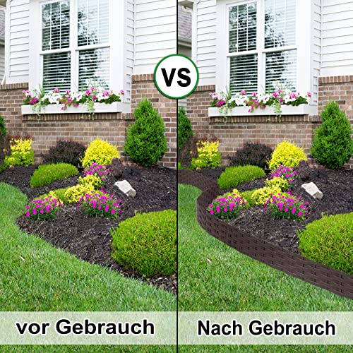 XMTECH Rasenkante Beeteinfassung Gartenpalisade in Rattan-Optik, Beetumrandung Mähkante Randsteine aus Kunststoff mit 10 Elemente á 100 cm – Bild 4
