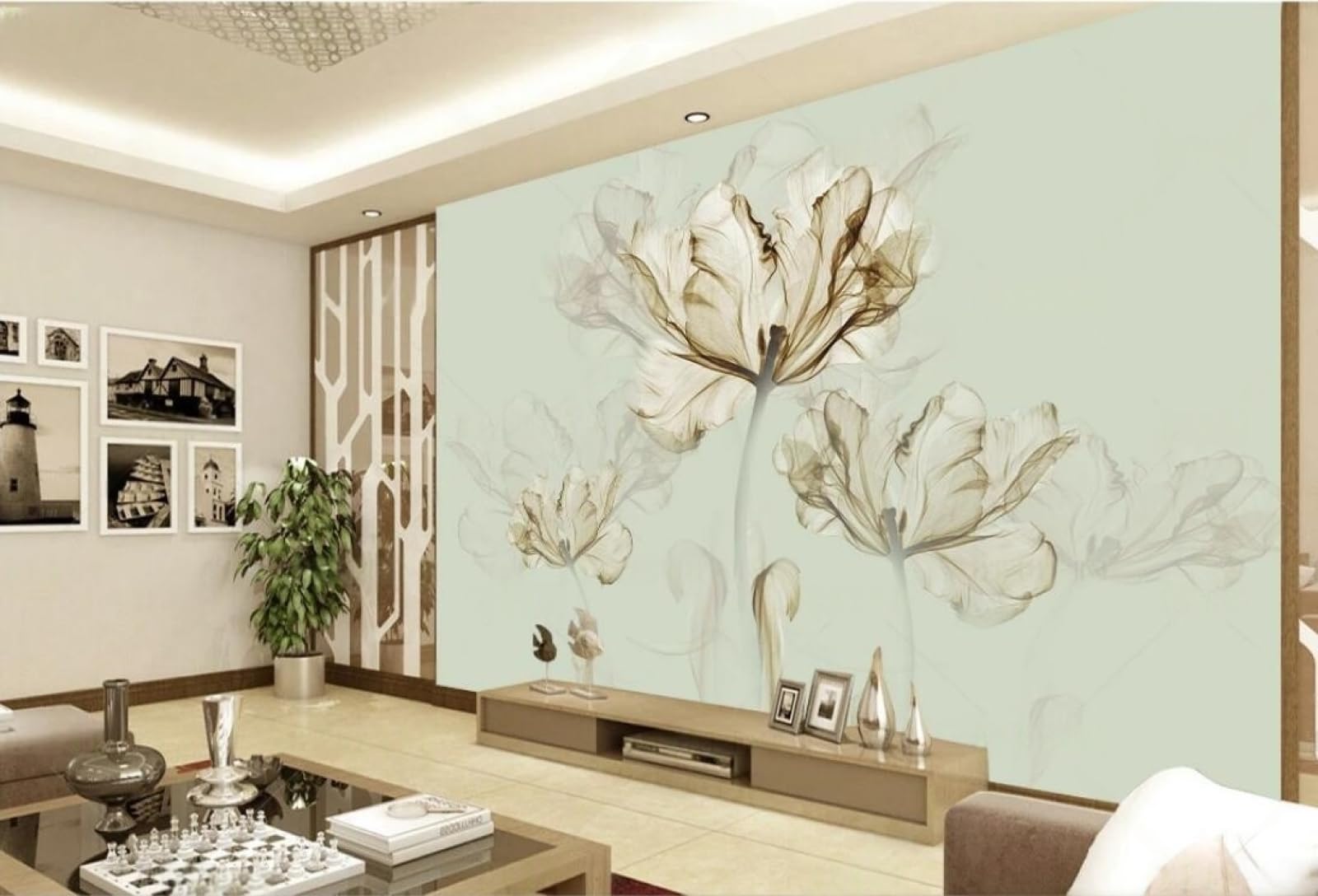 Fototapete 3d effekt Transparent Aquarell Blumen 300cmx256cm