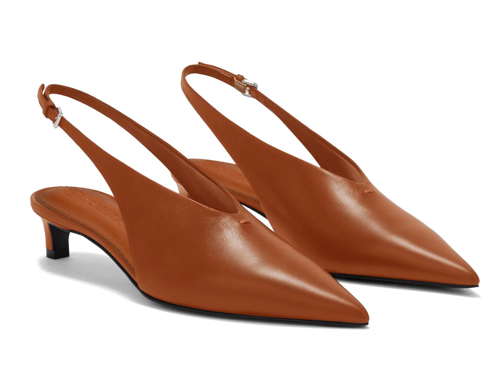 Coutgo Womens Low Kitten Heels Slingback Closed Pointed Toe V-Cut Business Work Pumps Dress Shoes