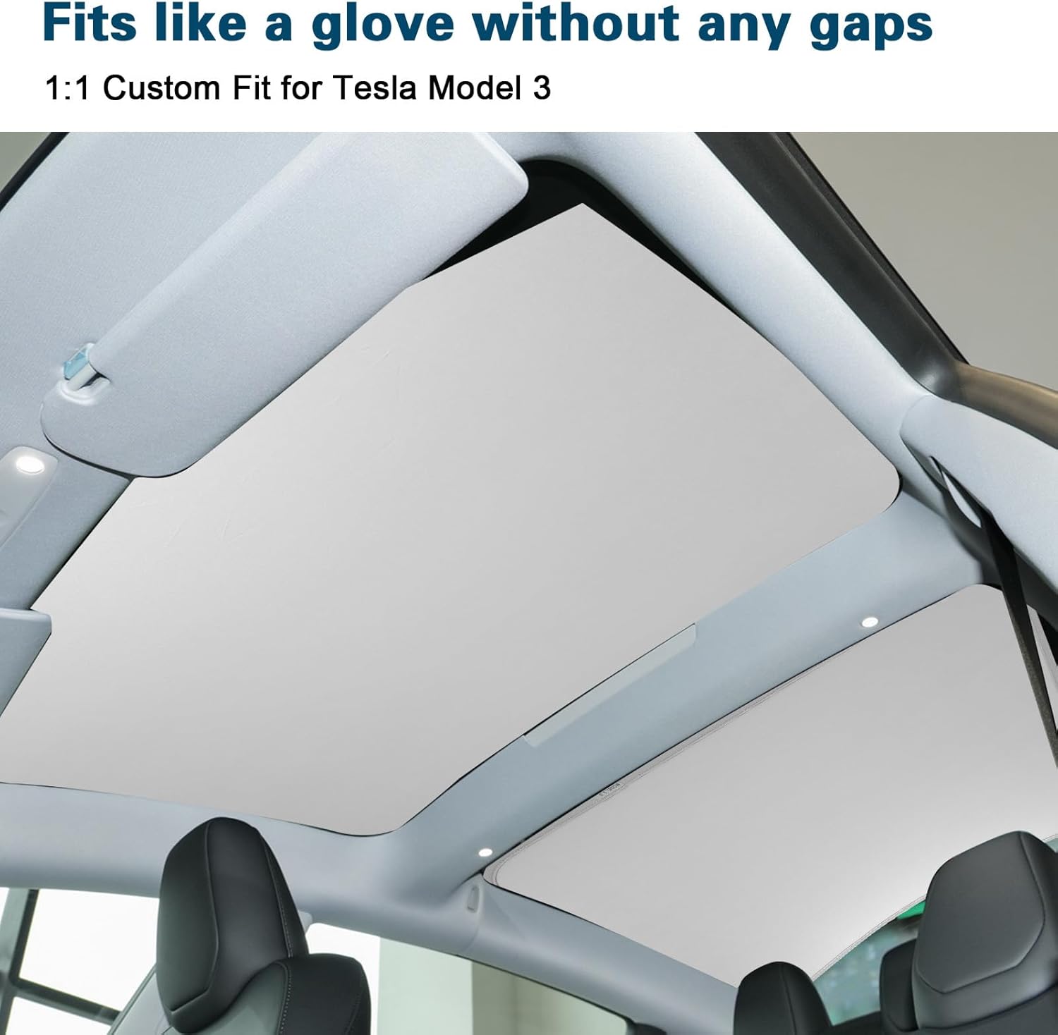 ROCCS Sunshade Roof for Tesla Model 3 2023-2021 Colorful Ice Crystal Glass Roof Sunshade Sunroof No-Sag Design Retractable Sunshade Heat Insulation Roof Window Sun Protection Snap Foldable (White)