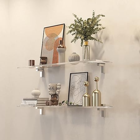 Amazon.com: Cilinta Clear Shelves, Gold Floating Shelves Wall Mounted ...