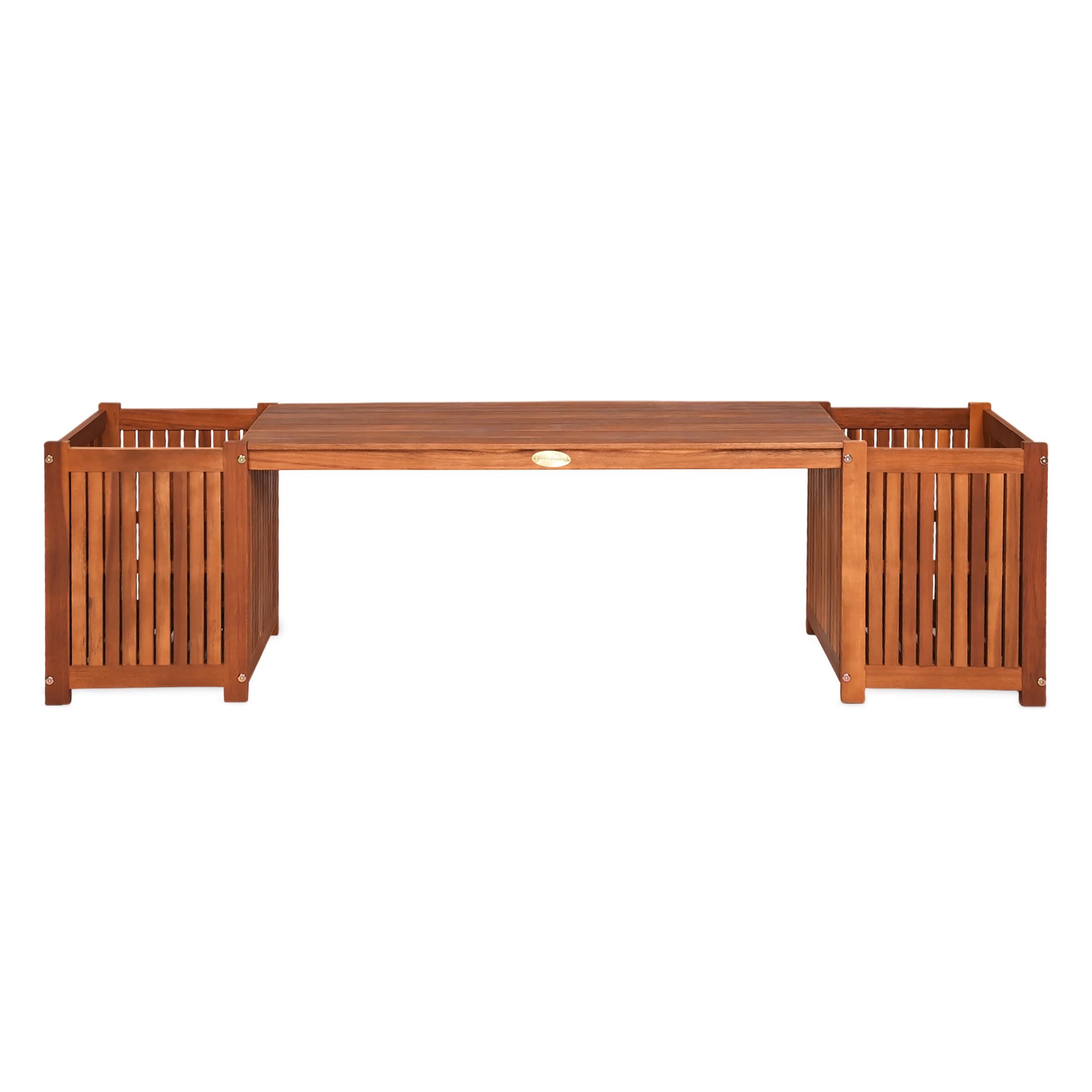 Spetebo Banco de madera de acacia con jardinera integrada – 150 x 40 cm – Banco de jardín con maceta de madera FSC – Banco para flores, banco de parques, banco de madera con macetero, muebles de