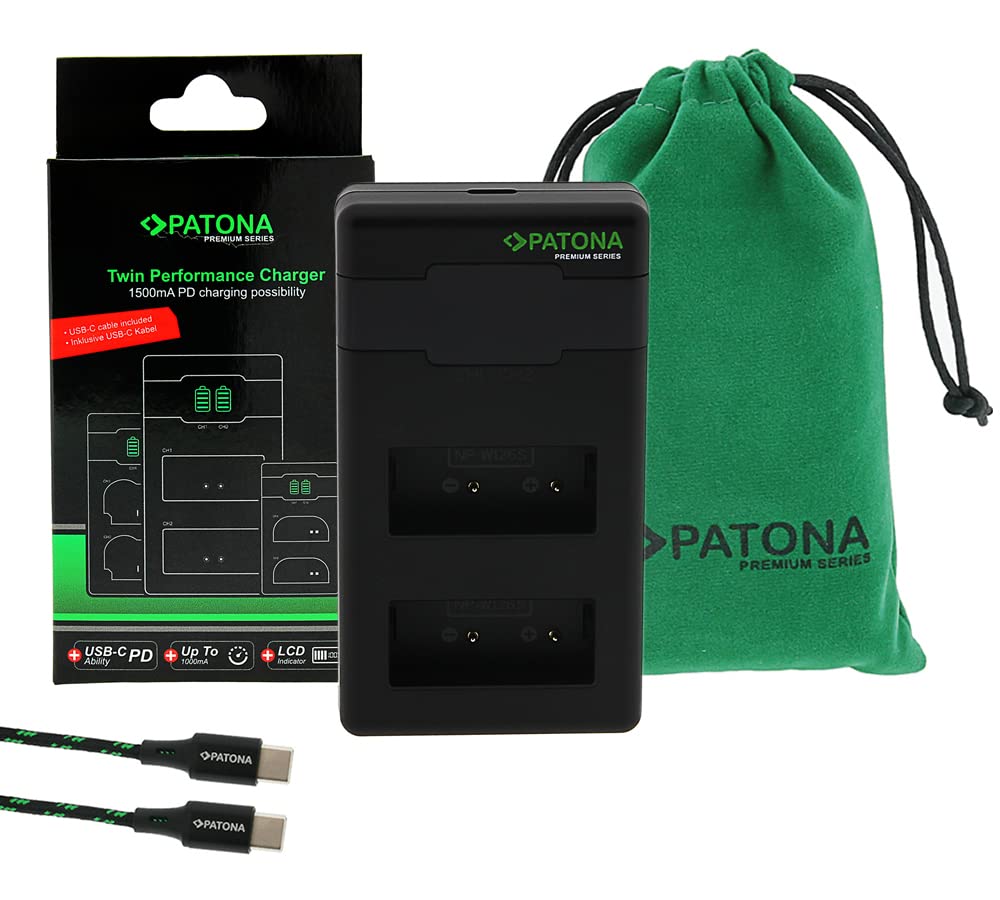 PATONA 2X Protect NP-W126s Akku (1210 mAh) + USB-C PD Dual-Ladegerät – für Fujifilm X-T5 X-T50 X-S10 X-M5 X100VI X100F X-T30 X-Pro3 – mit NTC-Sensor & V1-Gehäuse