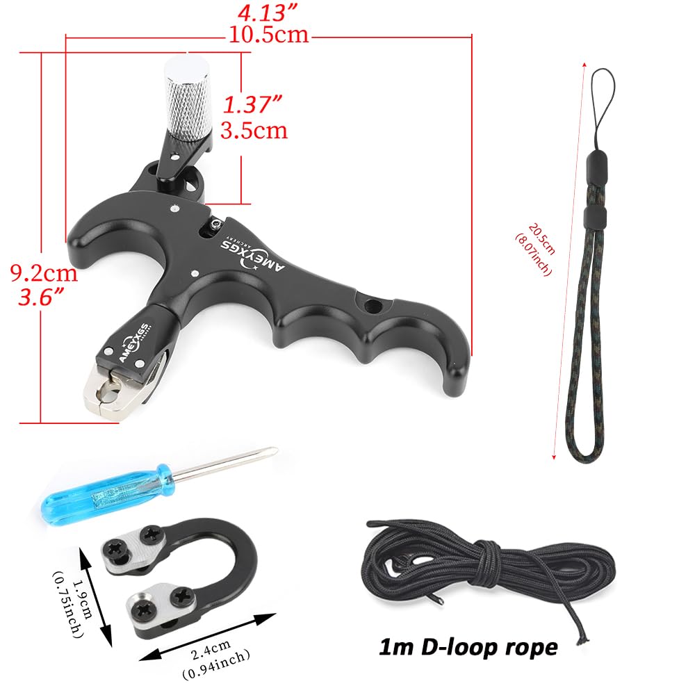 AMEYXGS Tiro con L'Arco Release Aid 4 Dita Ausili per Il Rilascio per Arco Compound e Corda D Loop Rilascio in Lega di Alluminio con Calibro Rotante a 360° RH/LH