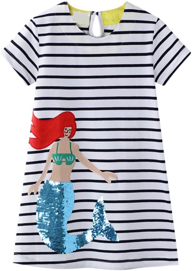 DXTON Toddler Little Girls Dresses Short Sleeves Summer Dresses Outfits JM6897-4T