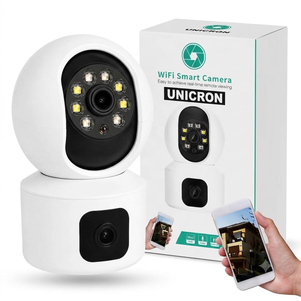 unicron cctv camera for home outdoor & indoor, dual lens wifi full hd 4k | full hd 4k wifi security camera 360 smart, color night vision, mobile monitoring, dvr supported surveillance