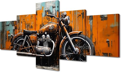Miniatura 16 de TUMOVO Pintura retro para motocicletas, impresiones artísticas de motocicleta Cyberpunk, 5 piezas, lienzo, arte de pared, arte de pared Giclée,