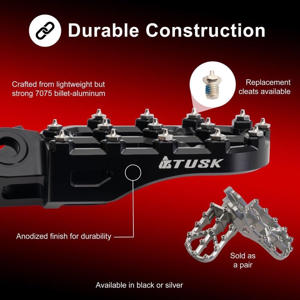 Tusk Strike Billet Moto Foot Pegs Compatible with Yamaha YZ 450F / WR 450F 2003-2022 (Black)