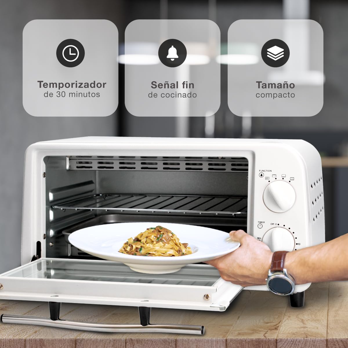GSC Evolution | Horno eléctrico sobremesa Essenza | 9L | 800W |Doble Cristal | Temporizador 30 minutos | Limpieza fácil