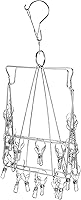 Vista 3 de [Paquete de 2] Percha de secado de ropa plegable con 72 clips en total, de acero inoxidable, ahorrador de espacio, con clavija para calcetines, ropa