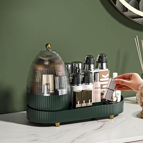 Miniatura 2 de Booklov Organizador de maquillaje giratorio de 360 grados con tapa, estuche de almacenamiento de maquillaje de gran capacidad, estante giratorio de