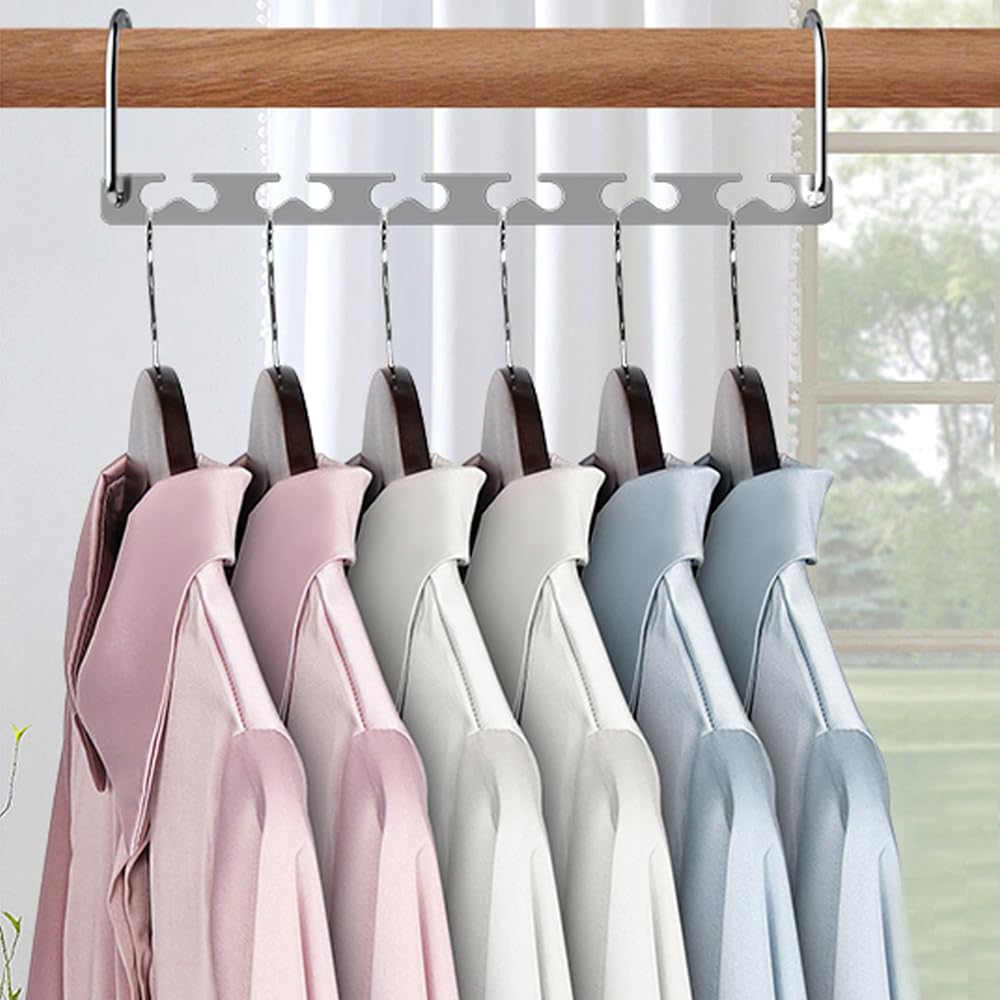 6 Stück Platz Max Kleiderbügel, Platzsparende Kleiderbügel Metall Magic Porös rutschfeste Schrank Organizer Multipurpose Hanger kann 12 Kleidungsstücke aufnehmen