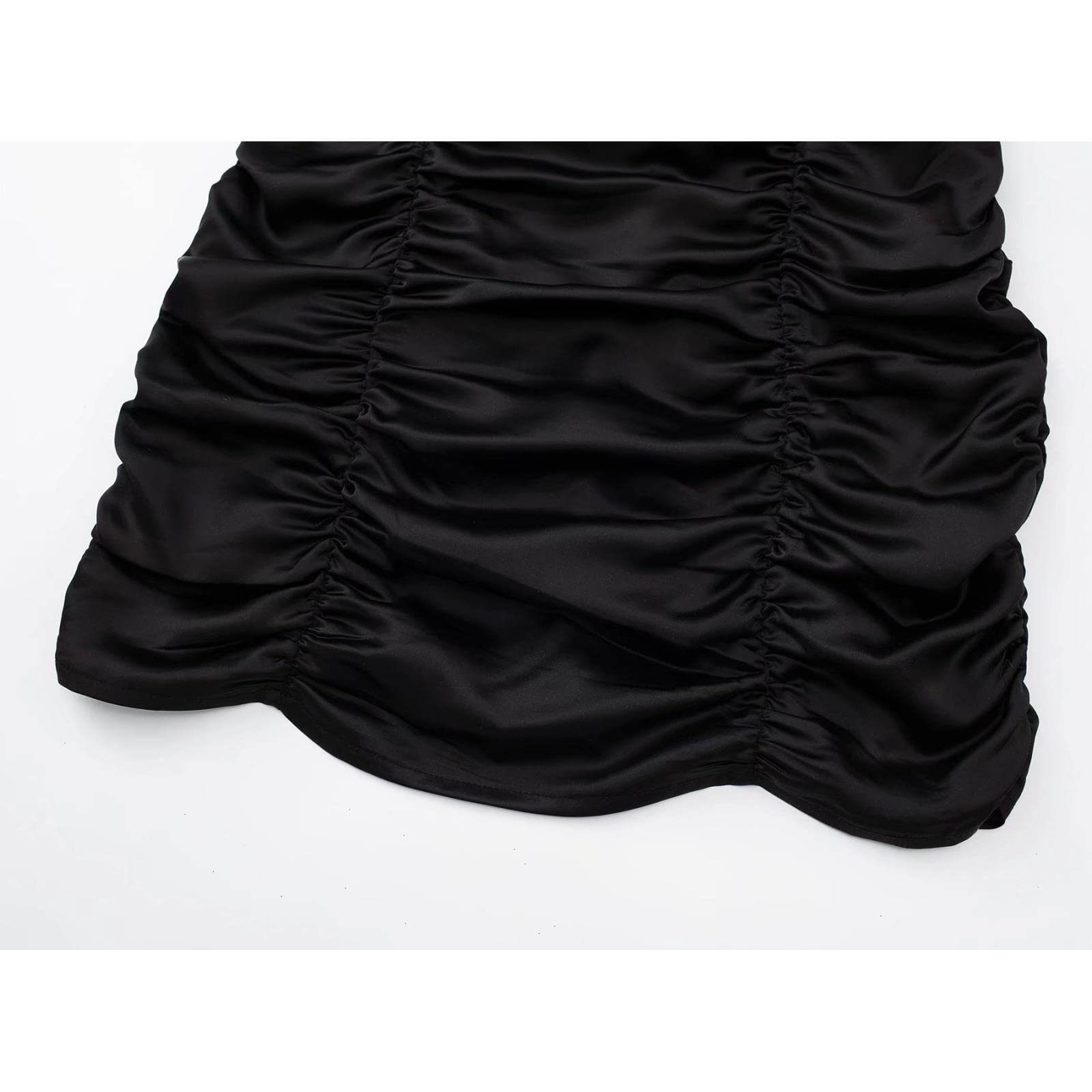 Vestido negro de moda para mujer con detalle translúcido Vestido camisola plisado corto elegante para mujer