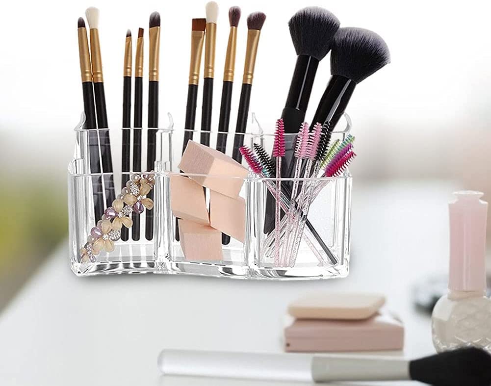 Porte-pinceaux de maquillage, porte-pinceaux de maquillage en acrylique, acrylique transparent 6 fentes organisateur de pinceaux cosmétiques boîte de rangement d'outils de maquillage transparent porte