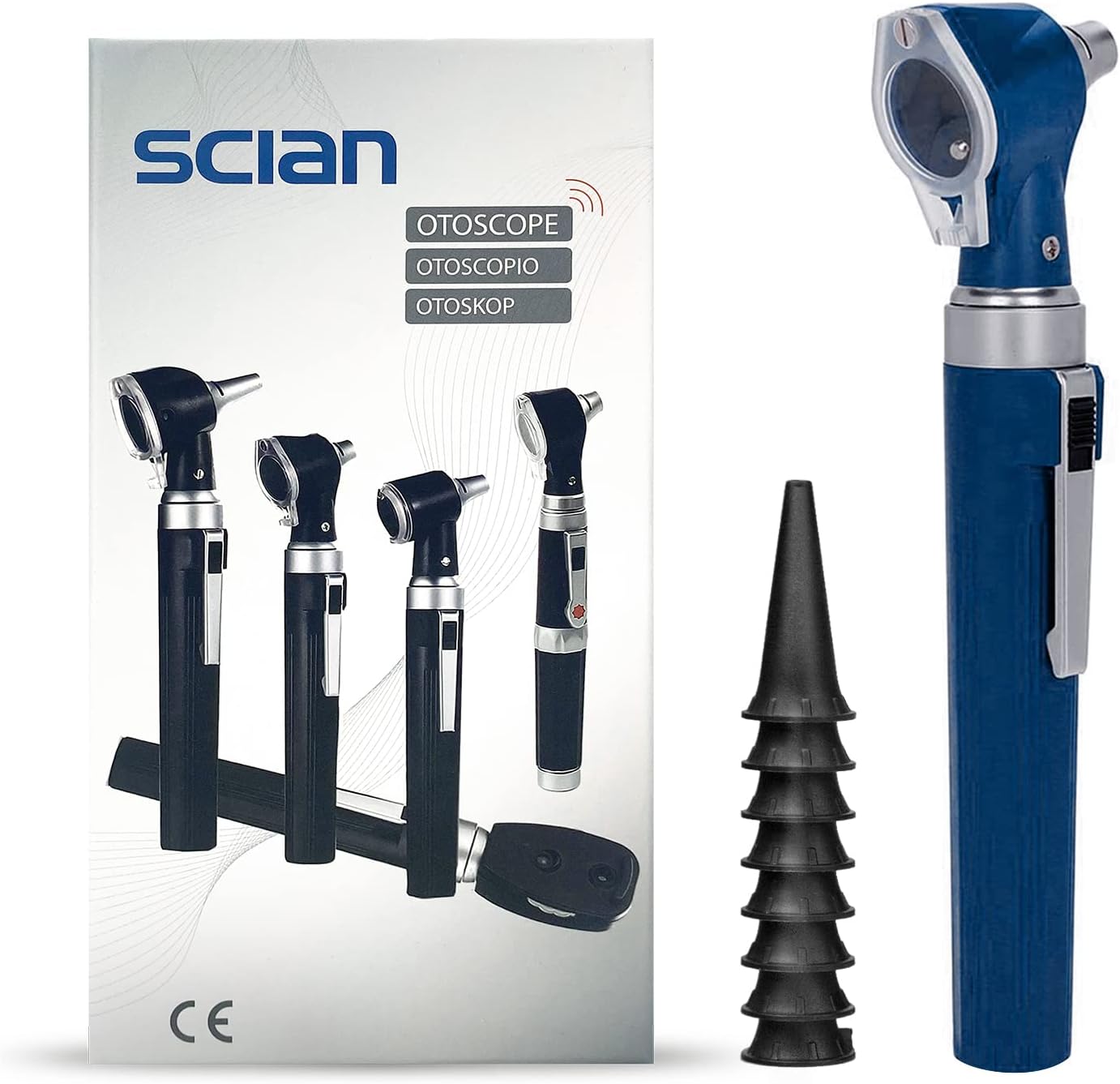 Scian Otoscope - Ear Scope with Light for Examination at Home, Pocket Ear Checker Kit with Both Adult and Pediatric Reusable Specula Tips for Nurses, Doctors - Blue-Old