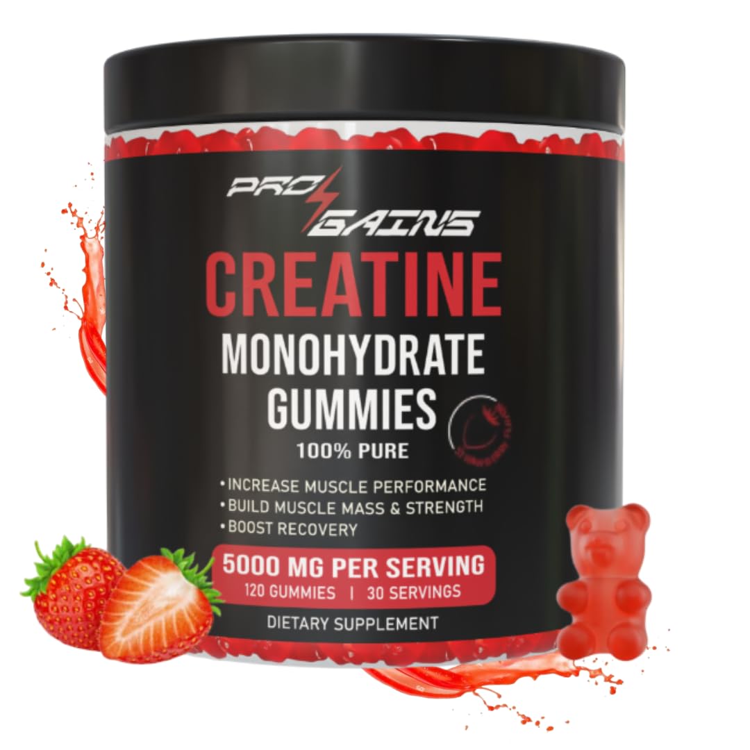 Creatine Monohydrate Gummies - 120 Gummies / 30 Servings | Strawberry Flavor | for Muscle Mass & Strength | 100% Pure - Zero Sugar