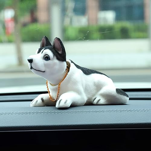 Miniatura 2 de Decoración de perro husky con cabeza de bobble, adorno creativo para tablero de instrumentos de automóvil, decoración creativa de escritorio o