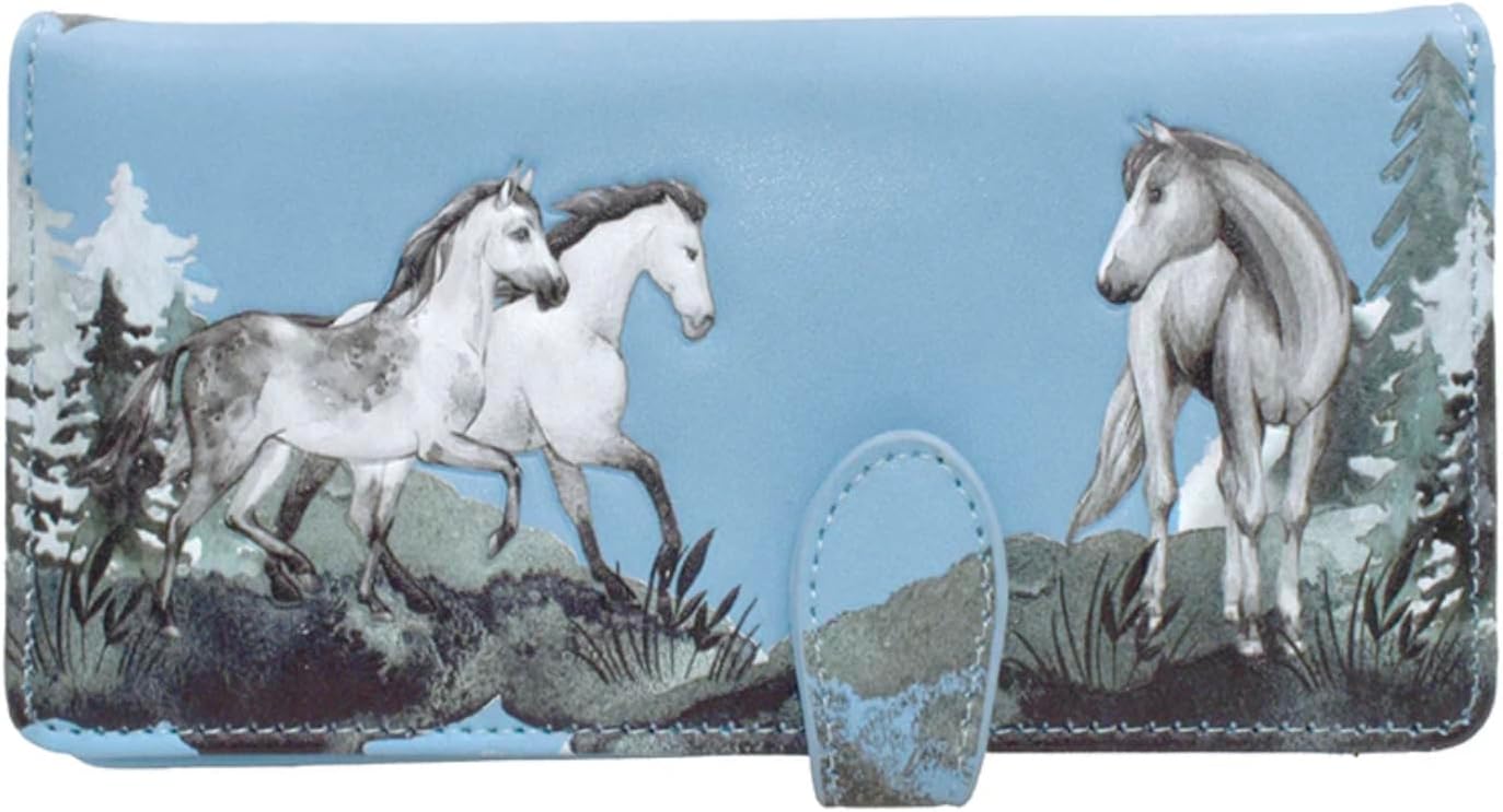 Shag Wear Horse Meadow Large Wallet for Women and Teen Girls Vegan Faux Leather Sky Blue 7"