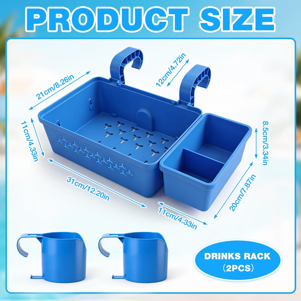 Cesta de almacenamiento para piscina, estante para colgar con soporte para bebidas de 2 piscinas, soporte para bebidas, piscina para colgar para piscina sobre el suelo, cesta organizadora para