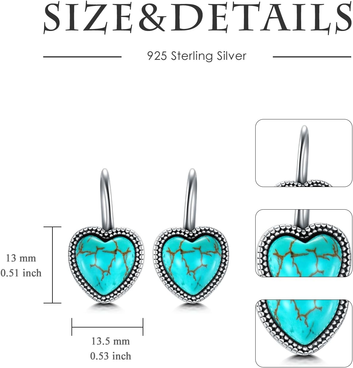 Genuine Turquoise Earrings 925 Sterling Silver Vintage 10-11mm Green Turquoise Leverback Earrings Gifts for Women - Image 5