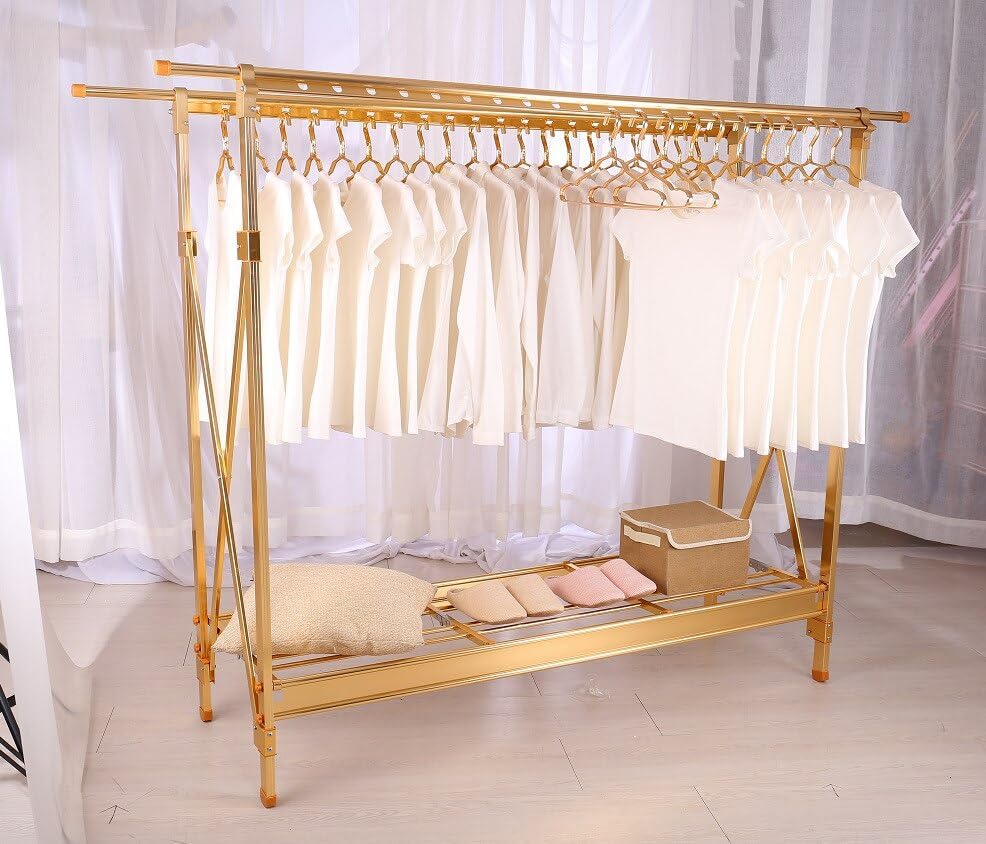 Miniatura 4 de CLSMD Floor Drying Rack Double Pole Stacked Room Drying Rack Outdoor Aluminum Alloy Drying Rack Folded Outside Balcony Large Drying Rack