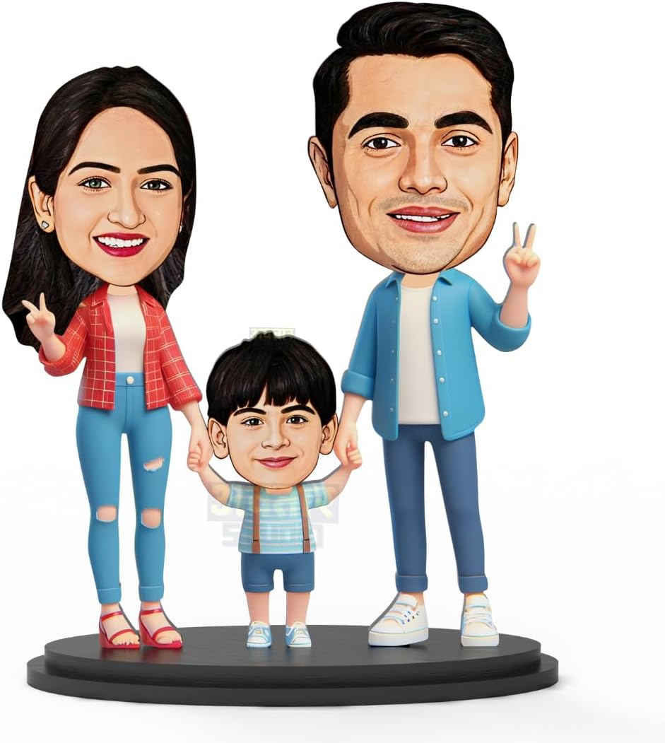 MakerTech Gifting Wood Avatar Studio Personalized Gift For Husband, Wife, Kids, Sister, Brother Character Caricature Photo Frame Unique For Friends & Family (Family Of Three - 1, Fantasy, Multicolor)