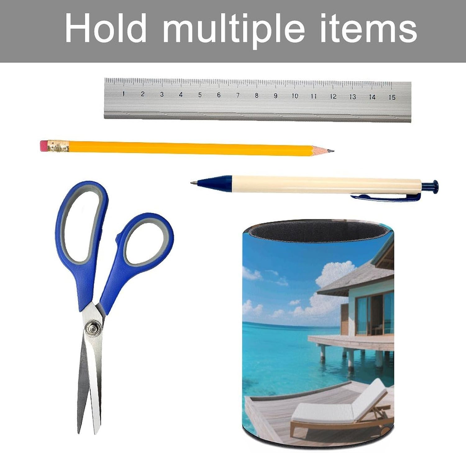 Round Wooden House Pen Holder for Desk Storage Remote Brush image 5