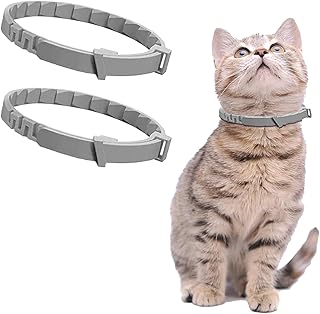 2 Stk. Anti-Floh Zecken Halsband für Katzen, 24 Monate Schutz, verstellbar wasserdicht, schützt Tier Lebensraum, gegen Larven Eier Flohhalsband Zeckenschutz, grau