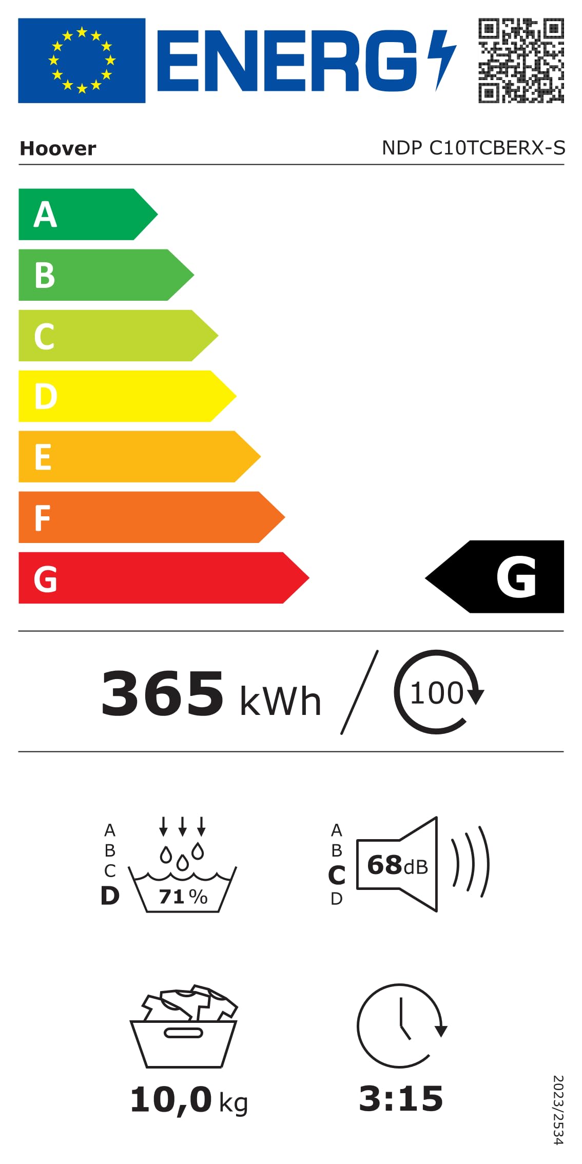 Hoover H-DRY500 NDP C10TCBERX-S Kondensationstrockner / 10kg / Smarte Bedienung/AquaVision/Symbolblende