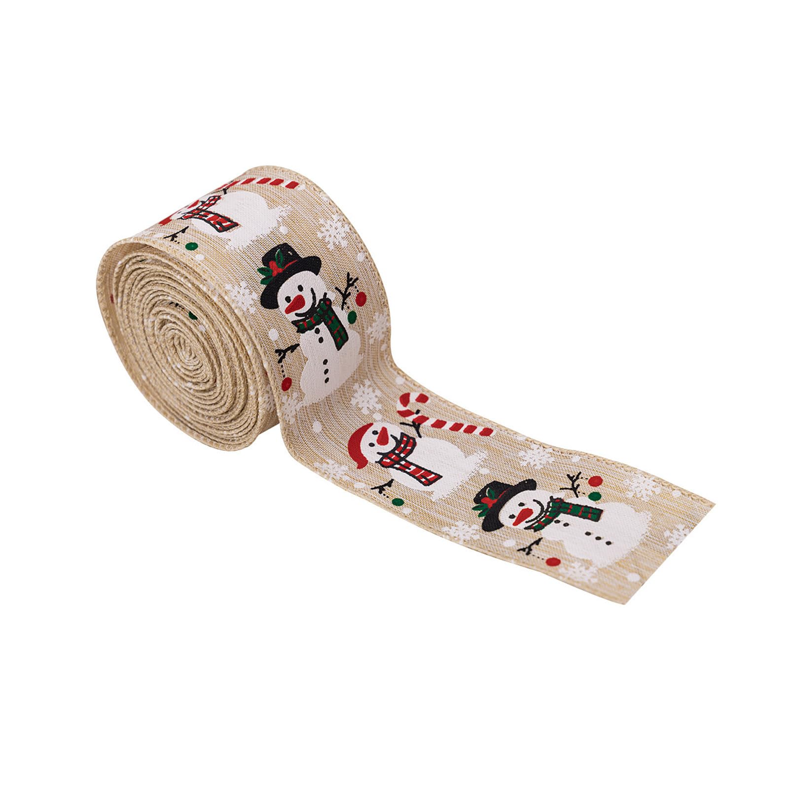 Msioytog Snowman Printed Fabric Ribbon Multipurpose Decoration Christmas Party Supplies for Christmas Tree Wrapping and Fireplaces Fabric Decorations