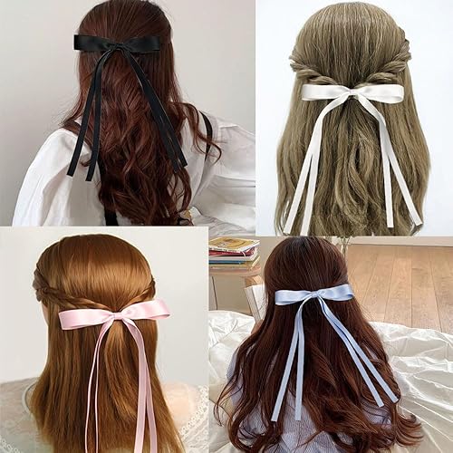Miniatura 6 de Pinzas para el cabello, 4 pinzas para el cabello para mujeres y niñas con cola larga, borla, accesorios para el cabello, pinzas de satén para el