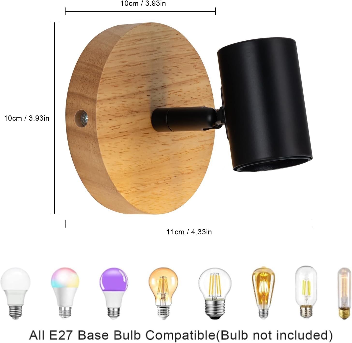 Tealight 4 Pezzi Applique da Parete Interno, Applique Camera da Letto,lampade per corridoio, Legno e Metallo Design, Lampada a Muro Vintage E27 per Corridoio, Camera da Letto,Soggiorno, Nero