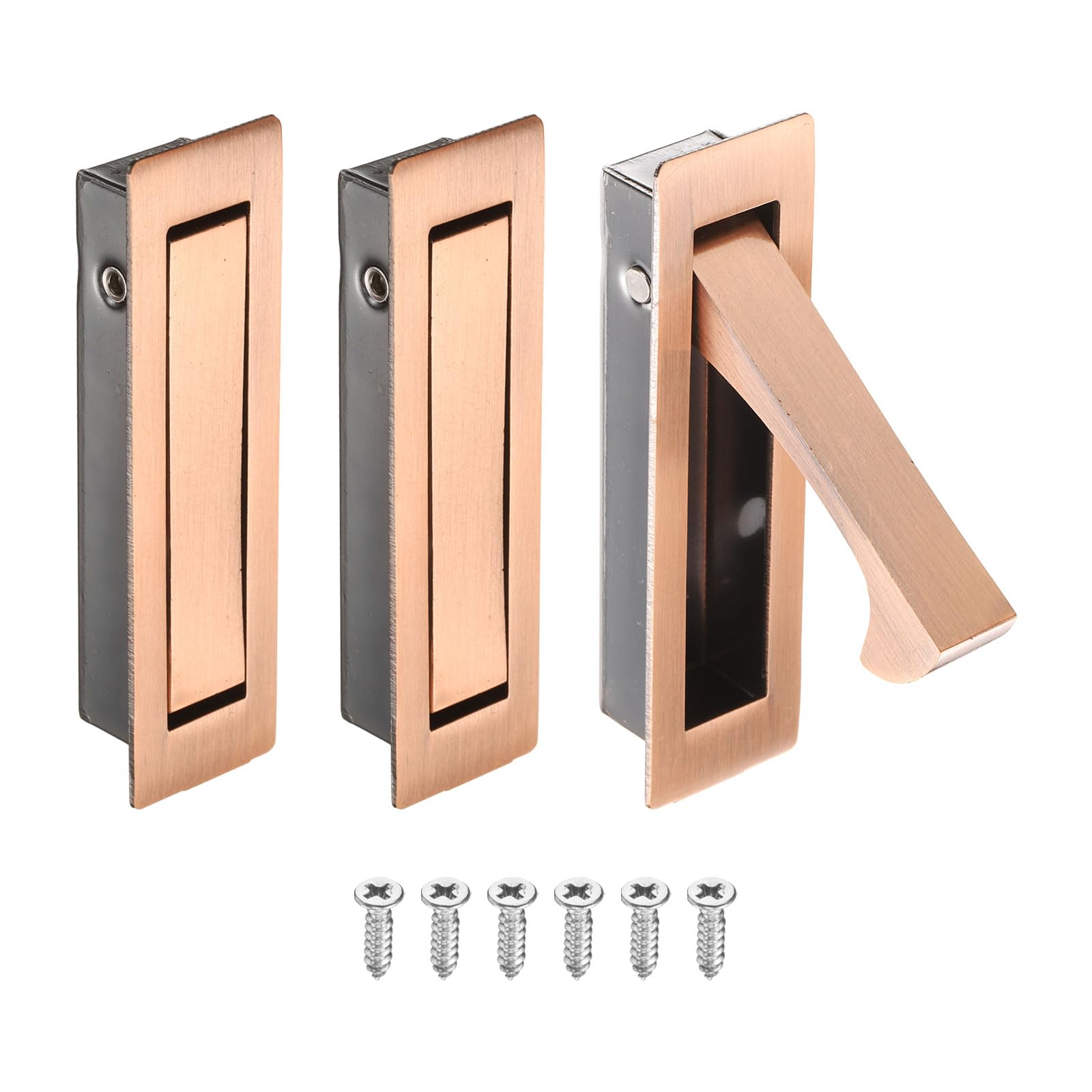 sourcing map 3PCS Pocket Door Handles, 304 Stainless Steel Door Edge Pull, Pocket Door Hardware for Sliding Cabinet, Home, Office, Hotels, Copper — image 1