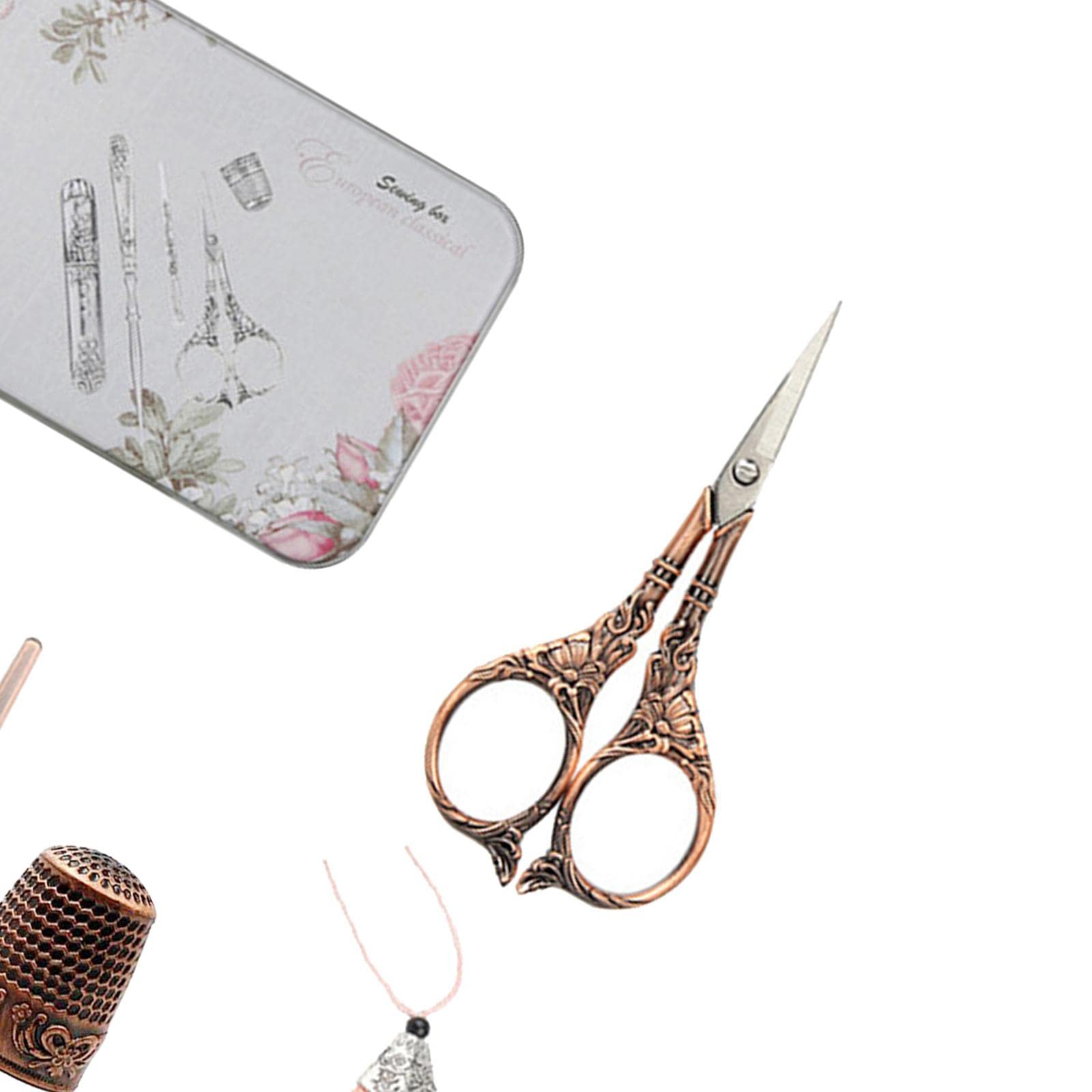 Ciseaux Broderie Kit Petit Thimble Boîte Acier Inoxydable Polyvalent Convient pour Cadeau Artisanat Bureau Maison, Lis