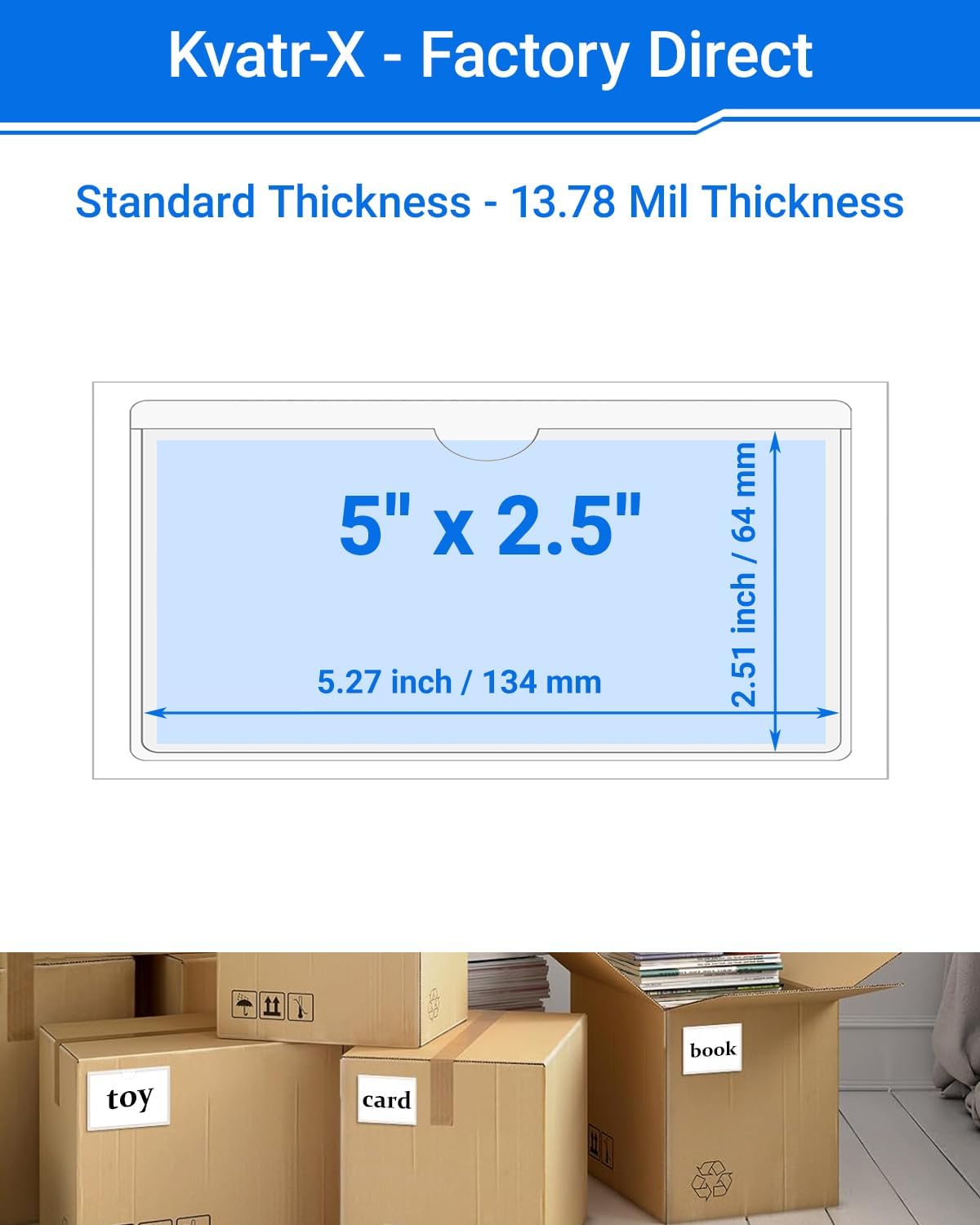 20 PCS Clear Self Adhesive Plastic Label Pockets, Top Loading Business & Library Index Card Holders, Peel and Stick Sleeves for Storage Bins, Totes, Binders and Drawers (5 x 2.5 Inch) image 2