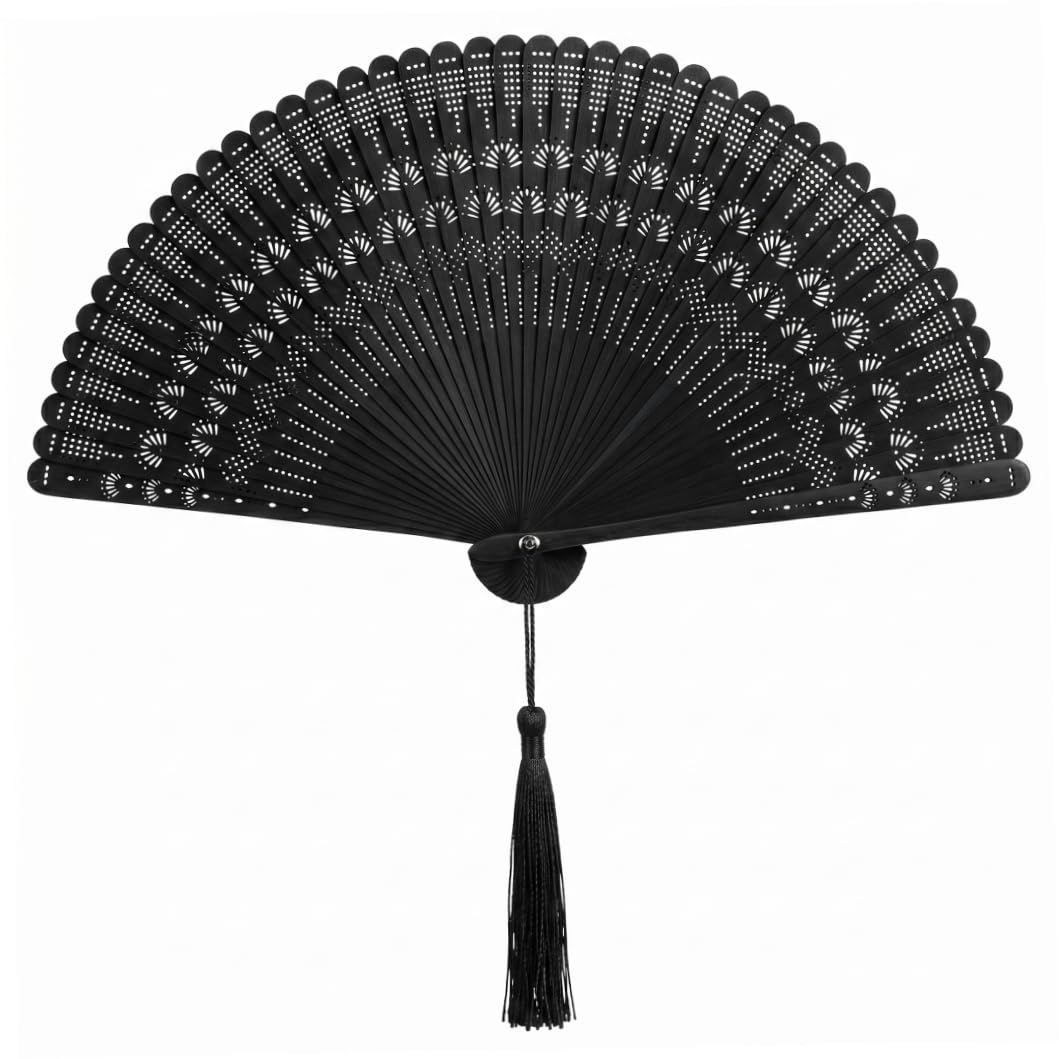 Tsawntd Bamboo Fan, Chinese Style Decorative Foldable Fan for Performance, Photography, Summer Outdoor, 12 Inch, Black