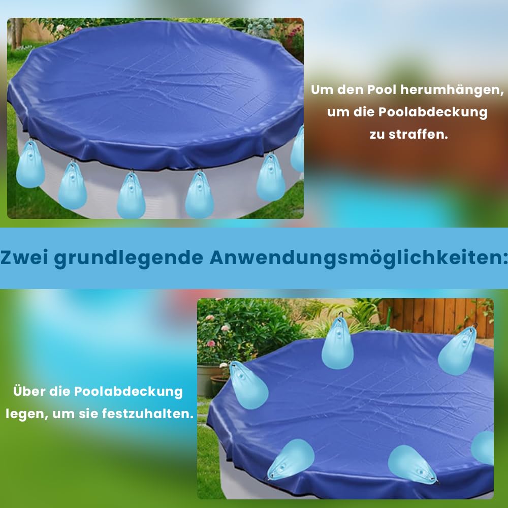 14er-Set Poolabdeckung Gewichtssäcke – Wasserbefüllbare Wasserbeutel Aus 0,3 Mm PVC – Tropfenförmig, Mit Kletterhaken – Für Winterfestmachung, Windfest & Flexibel – Für Poolabdeckungen Im Außenbereich