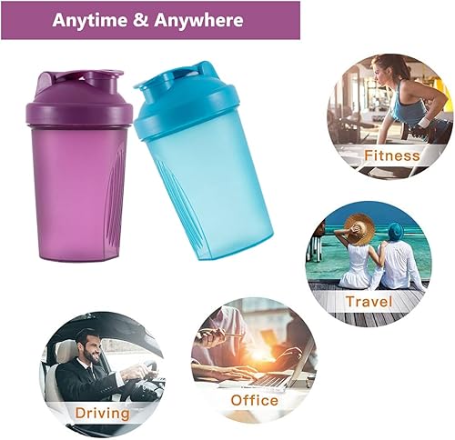Miniatura 4 de Shaker Bottle - Batido de proteínas y botella agitadora de 16 onzas13.5 fl oz con bolas batidoras, plástico sin BPA (azul + morado (2 unidades)