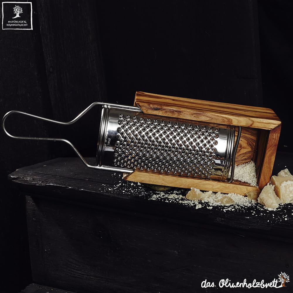 Râpe à Parmesan Râpe avec Récipient en Bois D'Olivier - 23cm