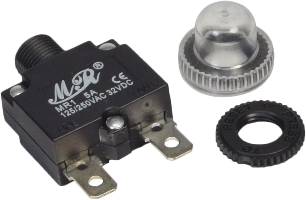 Zephyr 5 Amp DC Circuit Breaker Push-Button Reset with Quick Connect Terminals and Waterproof Button Cover