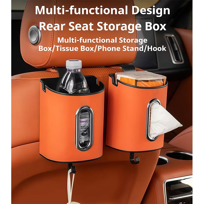 Porta Fazzoletti Auto per Jeep Compass 2007-2026, Scatola da Appendere al Poggiatesta in Pelle Arancione, Organizer per Sedile Posteriore (Confezione da 2),Orange