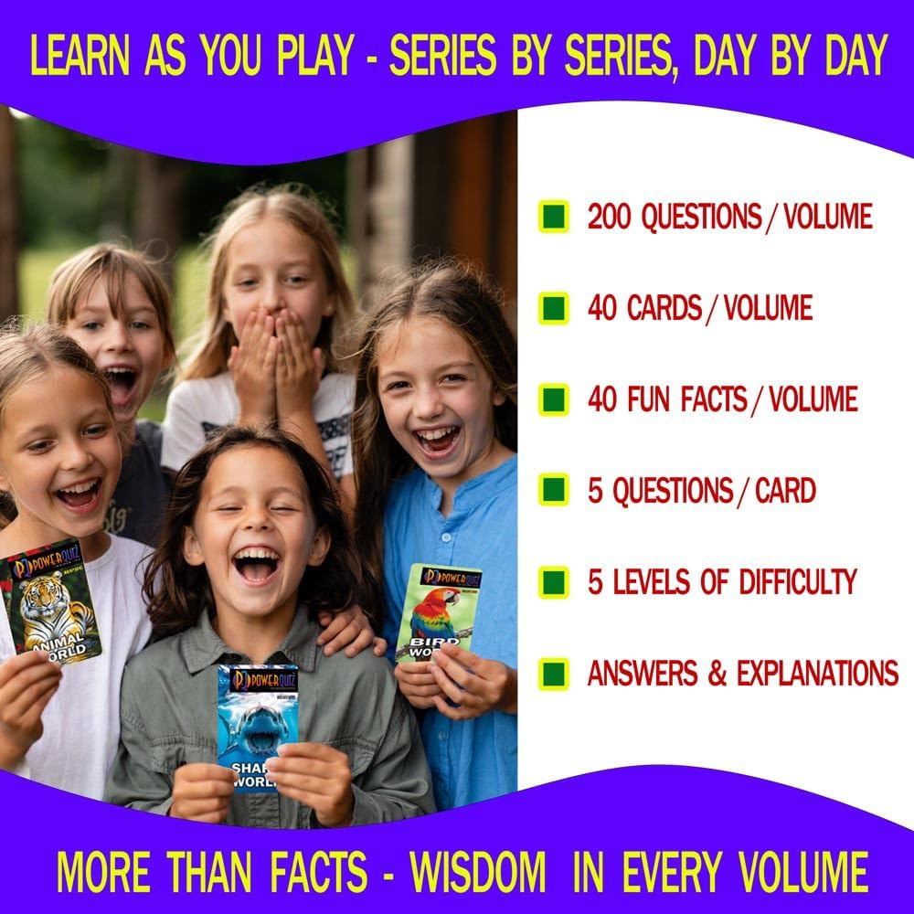 Animal World: 40 Trivia Cards, 5 Q&A per Card with Increasing Difficulty Levels, Explanations & Fun Facts, Perfect for Teaching, Parties & Game Nights