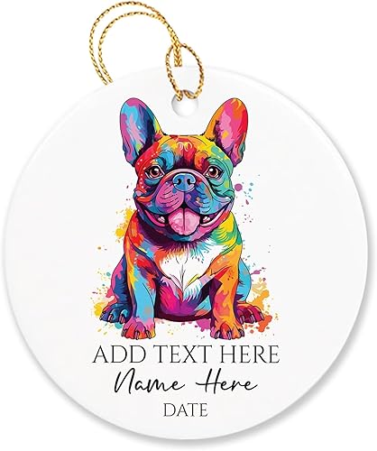 Adorno de bulldog francés con nombre personalizado, regalo para los amantes de los perros, regalo de adornos de árbol de Navidad de bulldog francés,