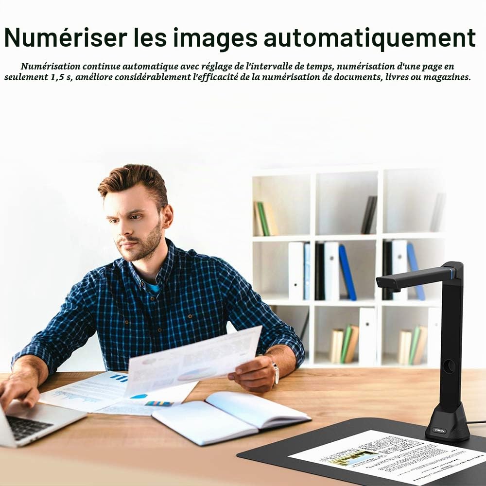Viisan VK16 Scanner de Livres et de Documents. Corrigez automatiquement la courbure des Pages du Livre. Capturez Jusqu'au Format A3, l'édition de Documents et Le Logiciel OCR. Windows & Mac