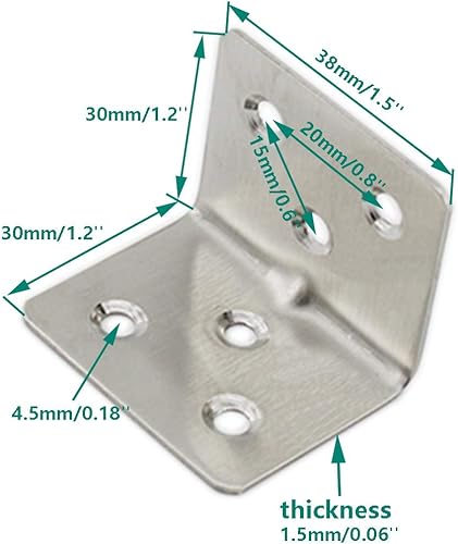 Miniatura 8 de ULIFESTAR - Soportes de esquina de acero inoxidable resistentes en forma de L, fijación de 90 grados en ángulo recto para estantes de madera,