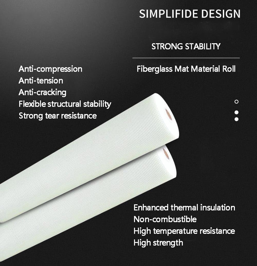 Fiberglass Fabric Mesh Enhanced Wall Reinforcement Crack Prevention for Plastering,Rendering,Tiling,Gypsum,Exterior Wall Construction,Interior Wall Crack Prevention(Size:1x50m（3.28x164 ft）)