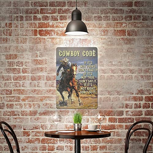 Vintage Tin Sign Art Cowboy Metal Poster Cowboy Metal Tin Signs Cowboy Riding Horse Cowboy Code Poster Retro Metal Logo Poster Home Kitchen Bar Cafe Bathroom Wall Decor Gifts 8X12 Inch #TOP6