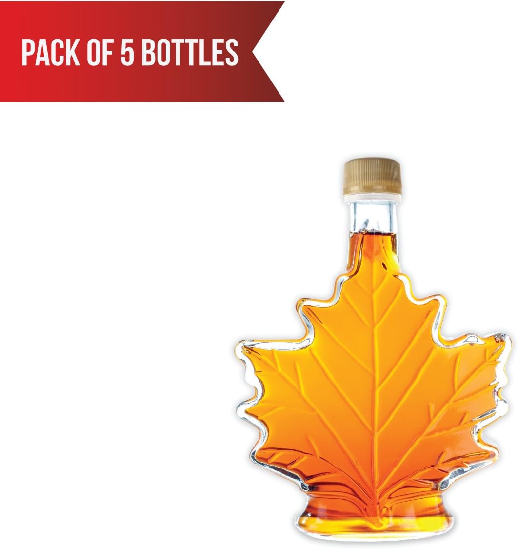 Pure, Organic Canadian Maple Syrup, All-Natural, Grade-A Amber Rich Taste | Delicious Sweetness | No Preservatives, Gluten Free, Vegan Friendly (5 X 50ml bottles)
