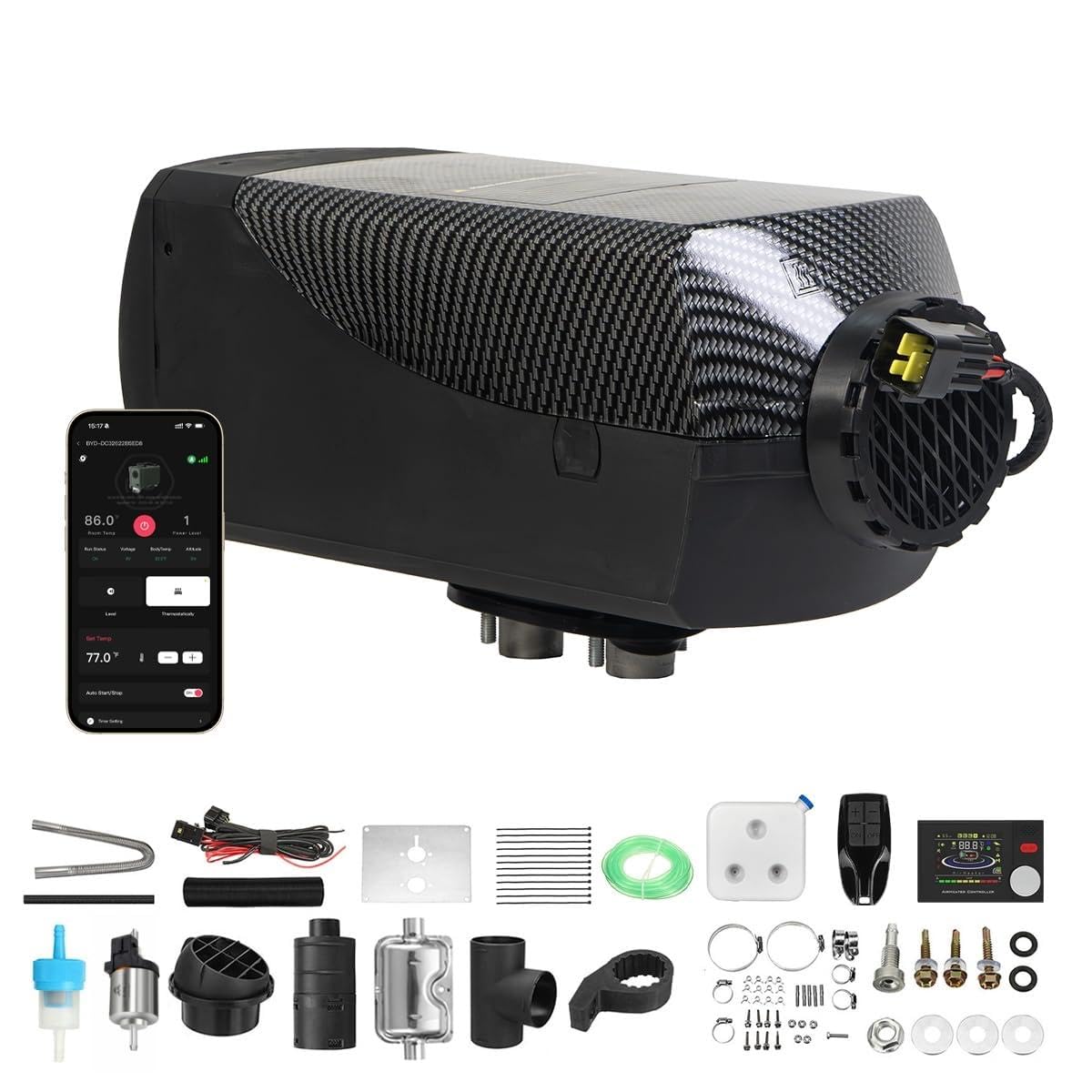 Sunster 8KW Tragbare Diesel Dieselheizung, 12V 24V Diesel Standheizung mit Bluetooth APP, Fernbedienung & LCD-Monitor, 0.16–0.48 L/Std Dieselheizung Schnelle Heizung für LKW Boot Wohnmobile Campervans
